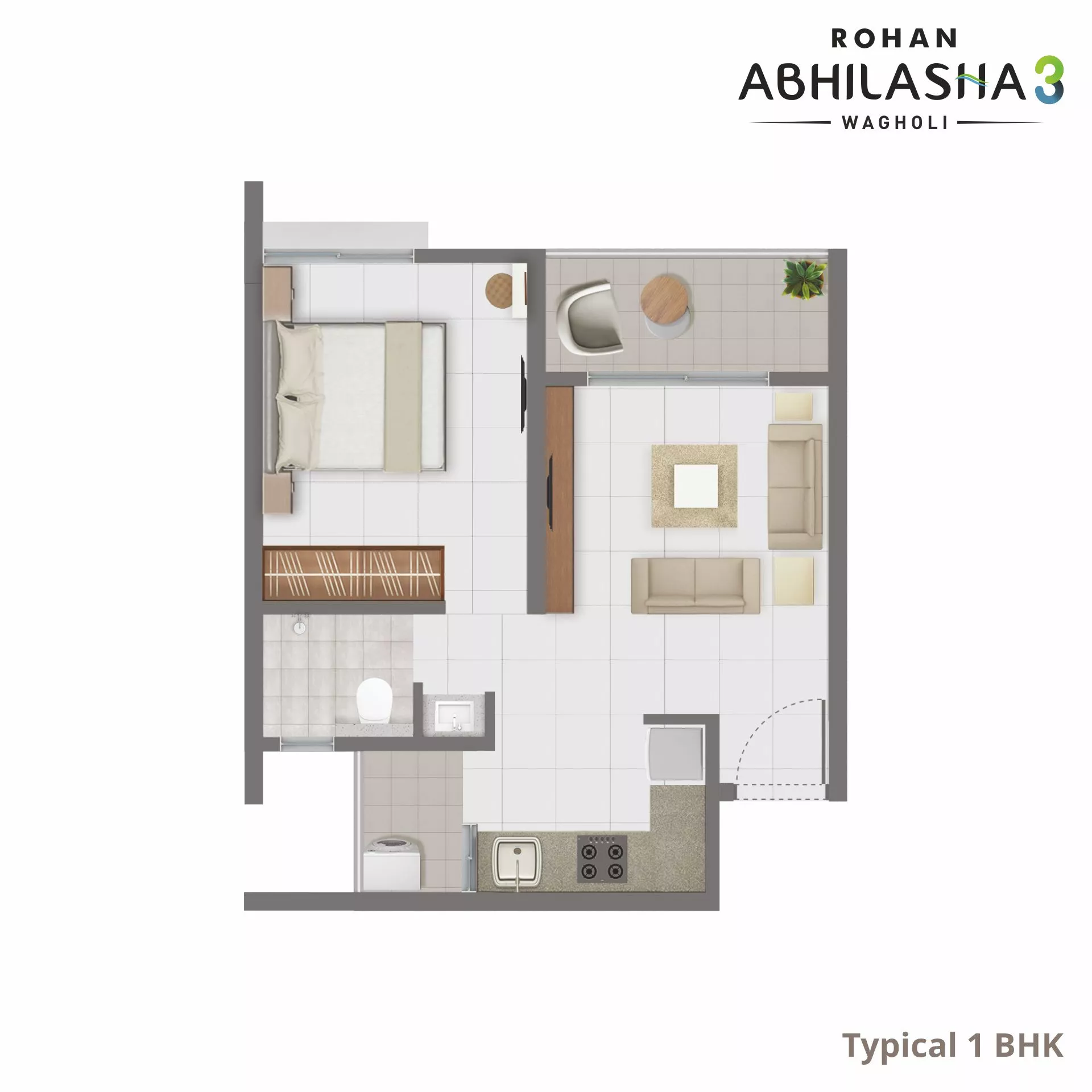 Rohan Abhilasha3 1BHK Floor Plan