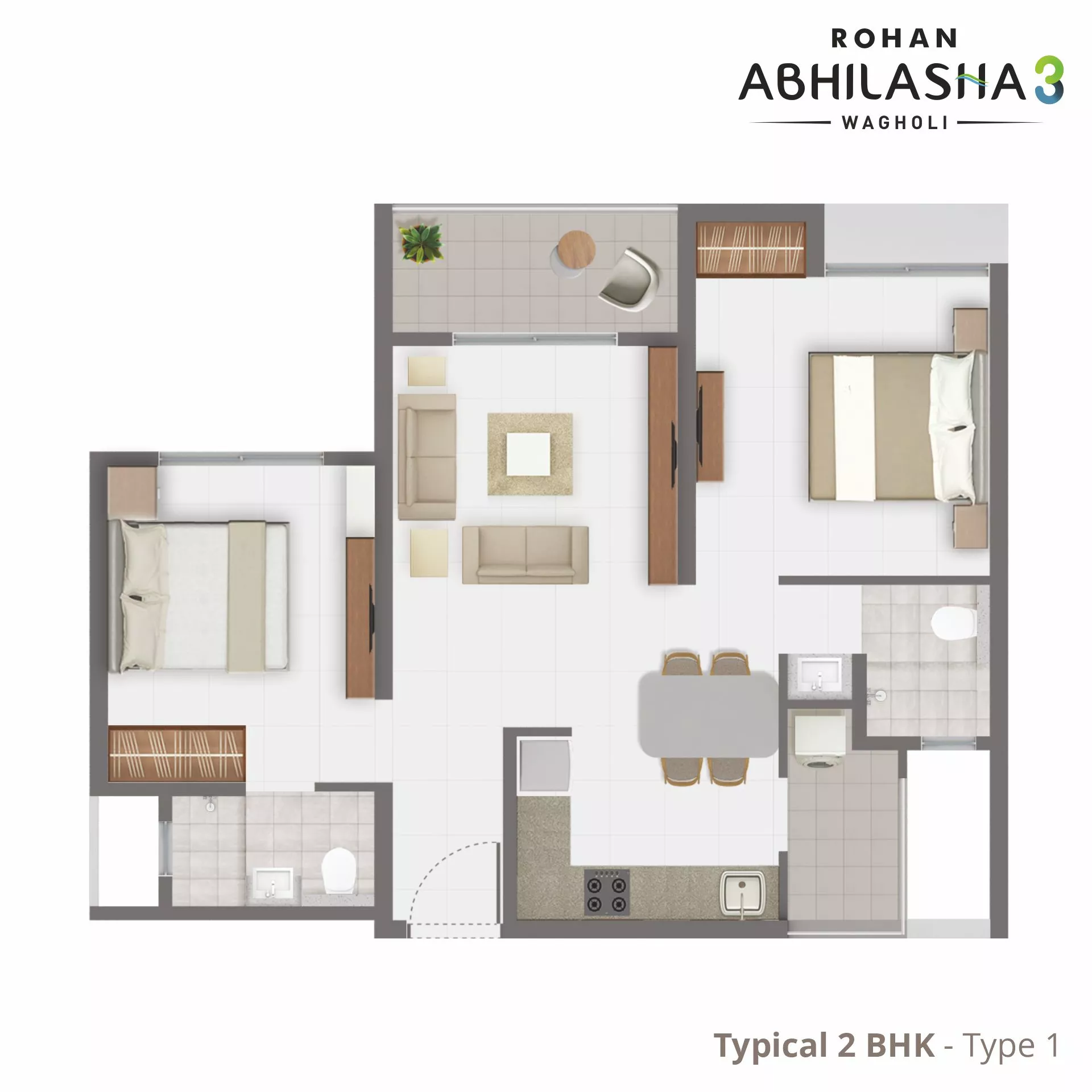 Rohan Abhilasha3 2BHK Type1 Floor Plan