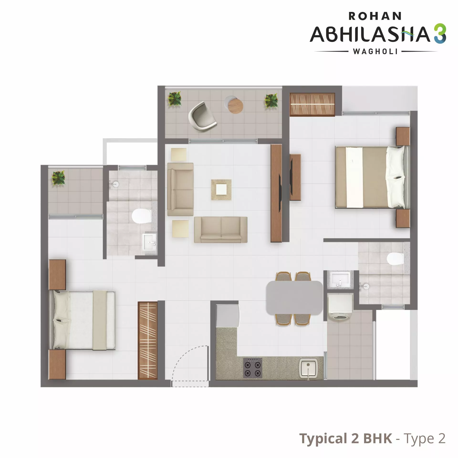 Rohan Abhilasha3 2BHK Type2 Floor Plan