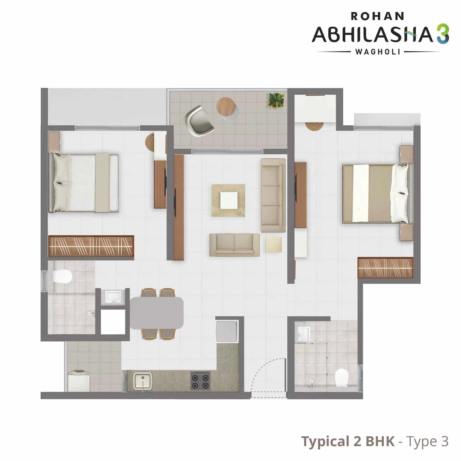 Rohan Abhilasha3 2BHK Type3 Floor Plan